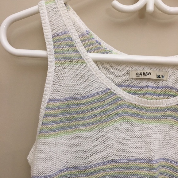 OLD NAVY White Striped Linen Blend Knit Sleeveless Tank Top Women’s Medium - Picture 3 of 5